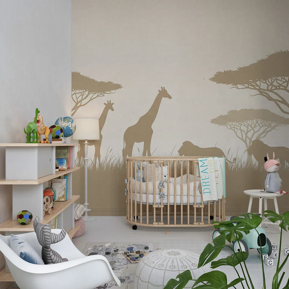 Papel de parede crianç | Safari com girafas e leões