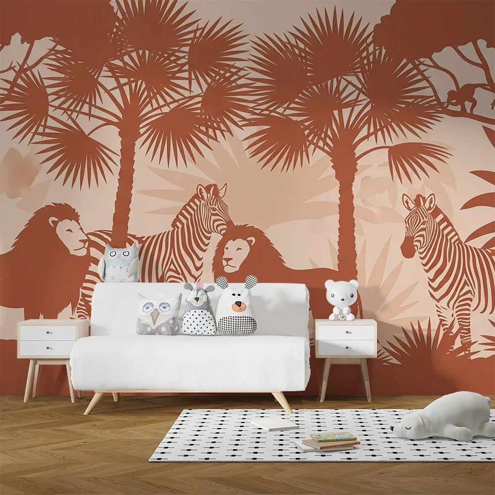 Papel de parede crianç | Safari com leões e zebras