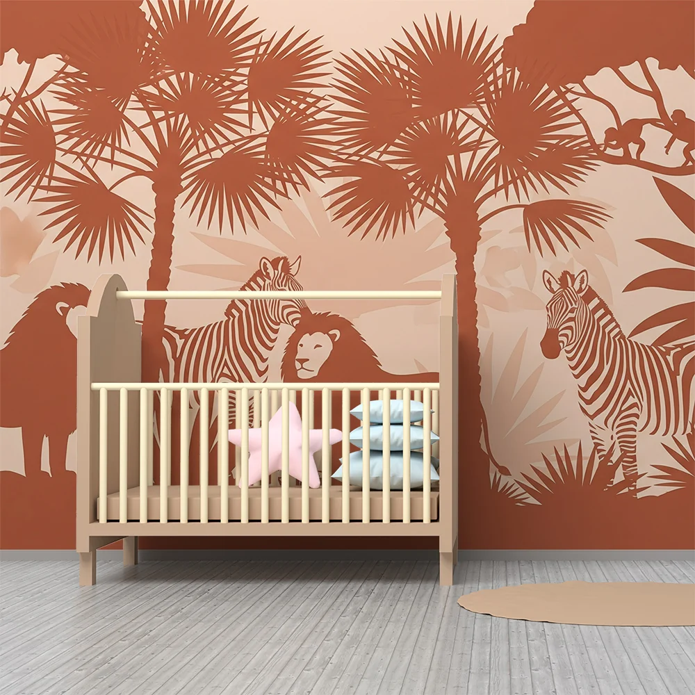 Papel de parede crianç | Safari com leões e zebras