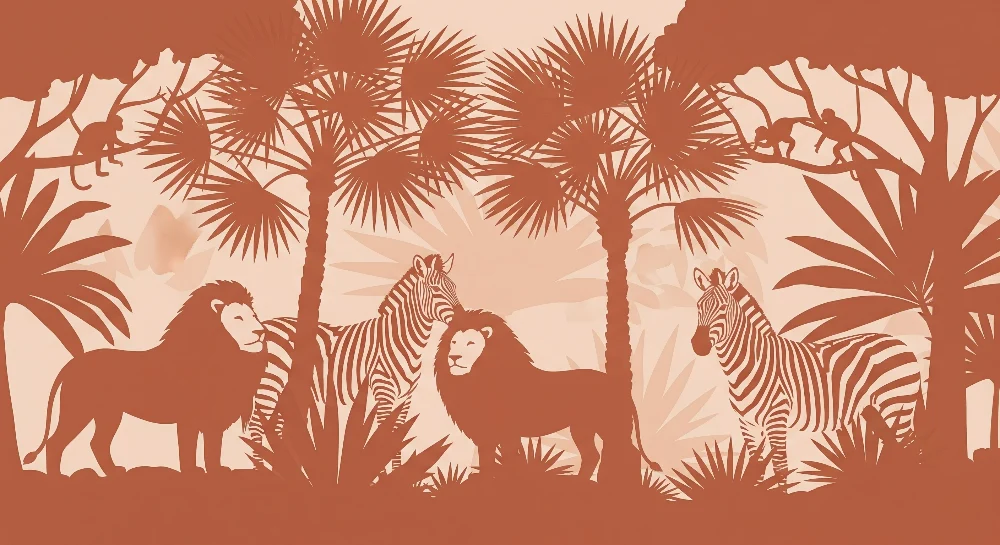 Papel de parede crianç | Safari com leões e zebras