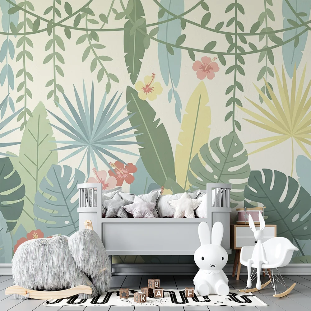 Papel de parede crianç | Selva tropical e flores exóticas