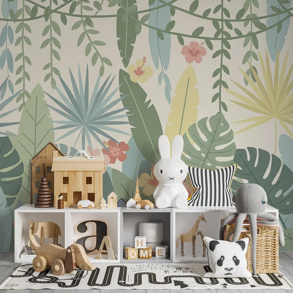 Papel de parede crianç | Selva tropical e flores exóticas