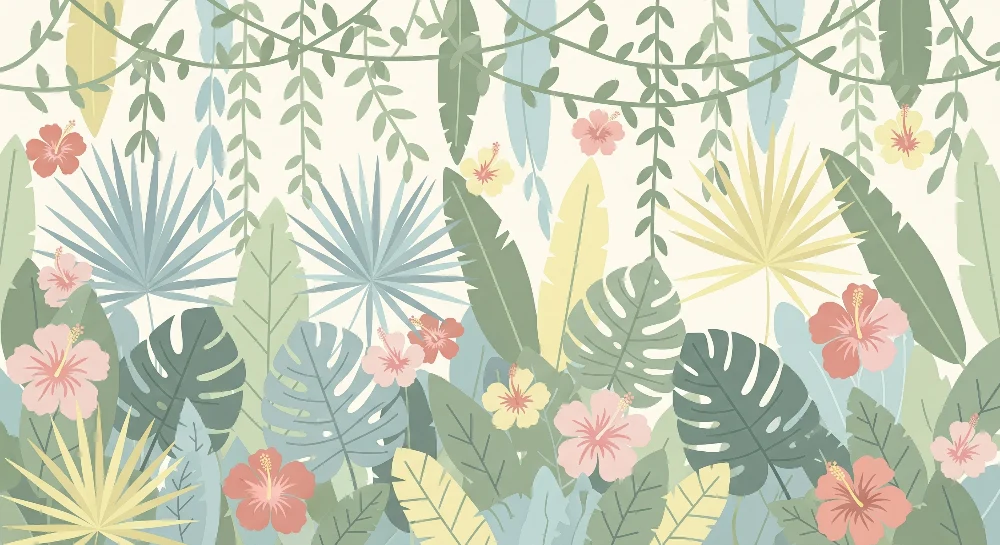 Papel de parede crianç | Selva tropical e flores exóticas