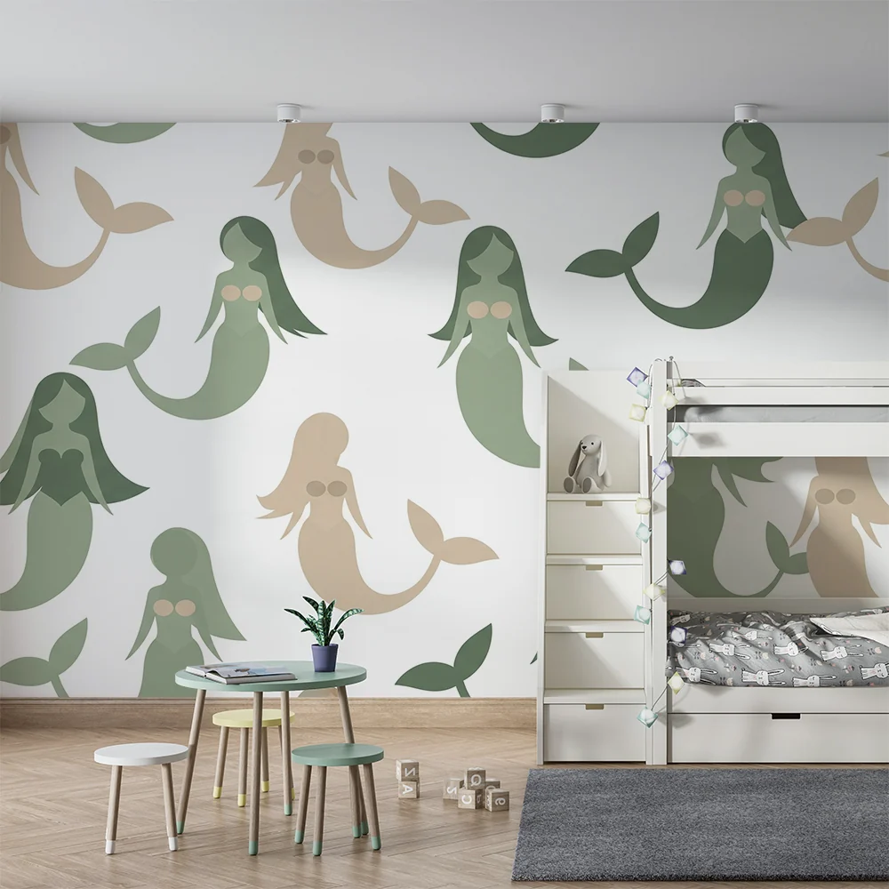 Papel de parede crianç | Sereias em tons de verde