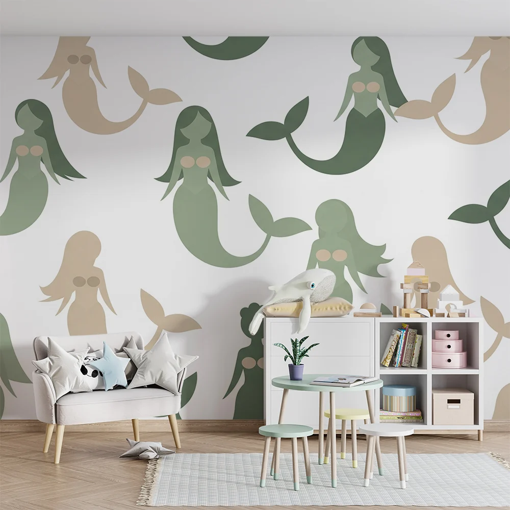 Papel de parede crianç | Sereias em tons de verde