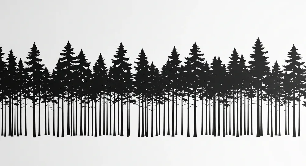 Papel de parede crianç | Silhueta de uma floresta negra em fundo branco