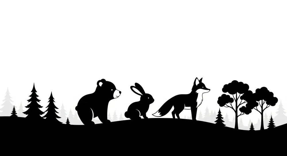 Papel de parede crianç | Silhuetas de animais da floresta em preto e branco