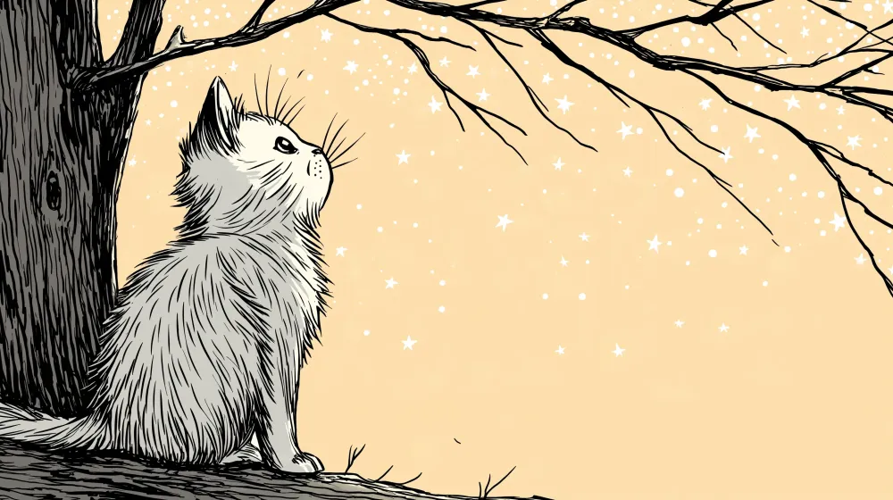 Papel de parede crianç | Sonhador gatinho sob um céu estrelado