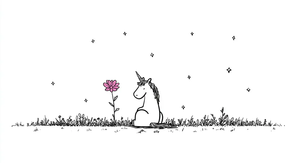 Papel de parede crianç | Sonhadora unicórnio e flor rosa num jardim encantado
