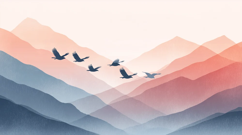 Papel de parede crianç | Suaves montanhas e pássaros voando
