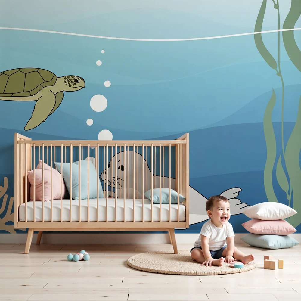 Papel de parede crianç | Subaquatic adventures turtle and seal