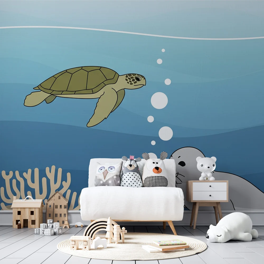 Papel de parede crianç | Subaquatic adventures turtle and seal