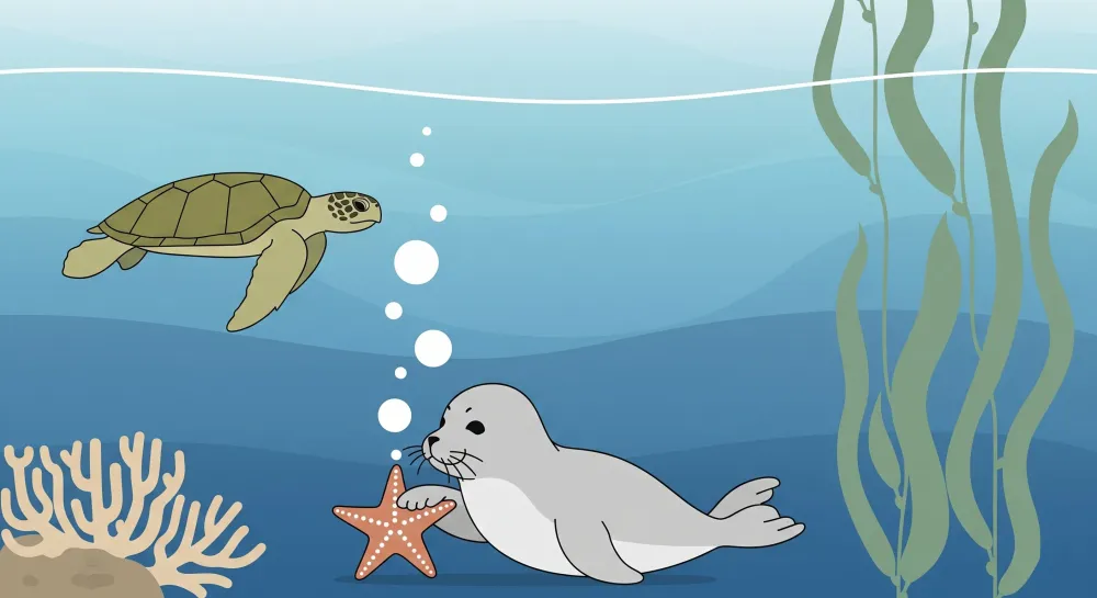 Papel de parede crianç | Subaquatic adventures turtle and seal