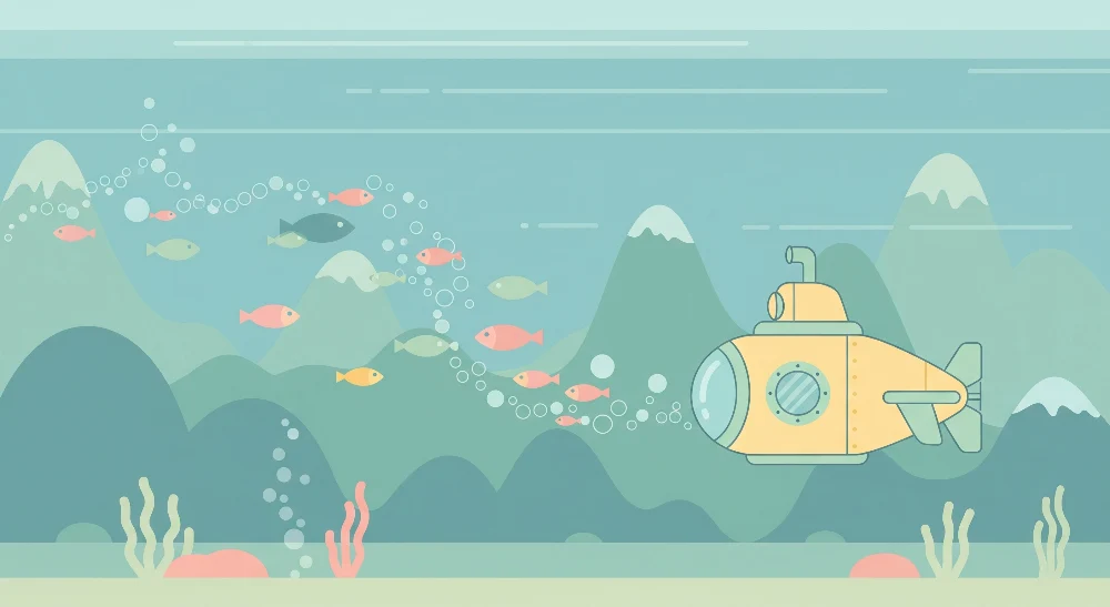 Papel de parede crianç | Submarino e peixes coloridos em um universo aquático