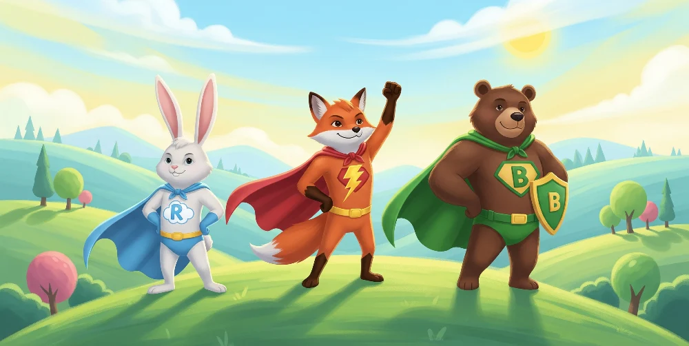 Papel de parede crianç | Super-heróis animais em uma paisagem encantadora