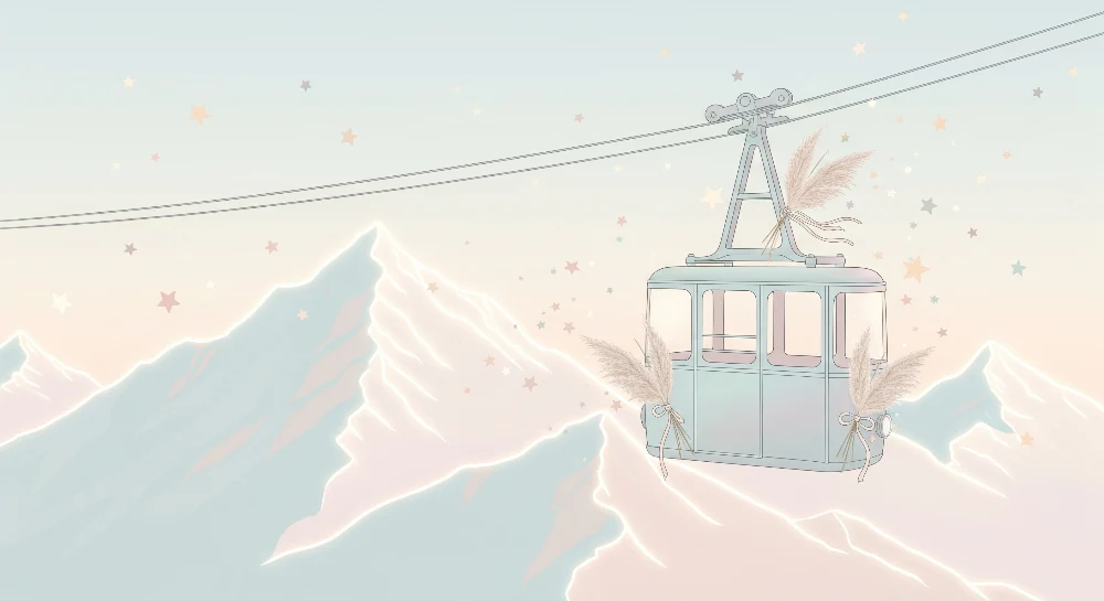 Papel de parede crianç | Suspenso teleférico sobre as montanhas pastel