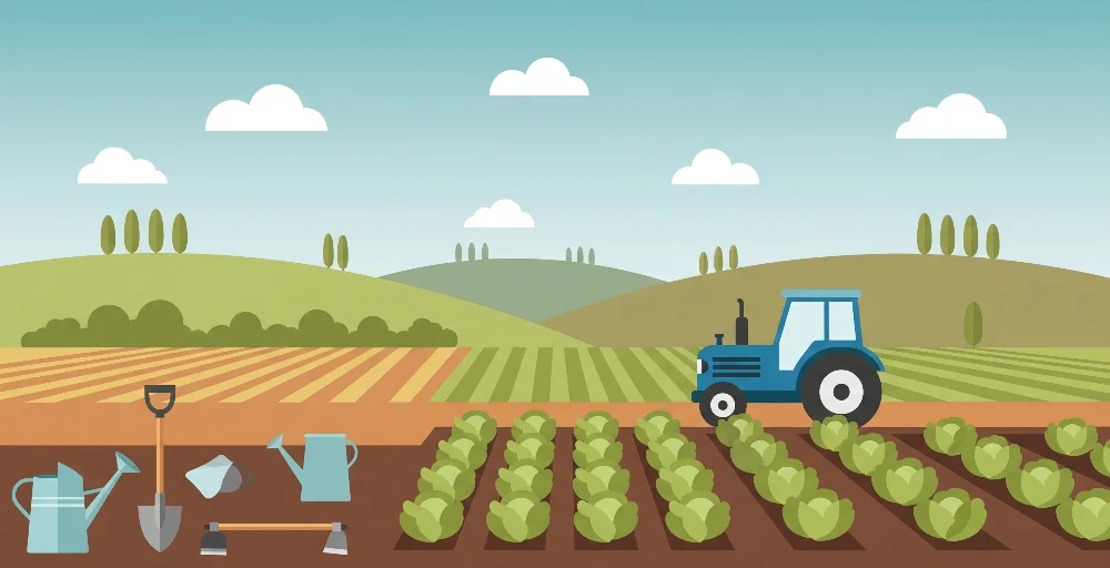 Papel de parede crianç | Tractor e jardim colorido com legumes frescos