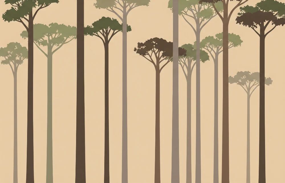 Papel de parede crianç | Tranquilizante floresta com silhuetas de árvores elegantes