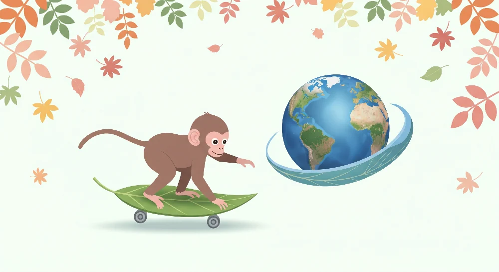 Papel de parede crianç | Travesso macaco em uma folha com Terra ao fundo