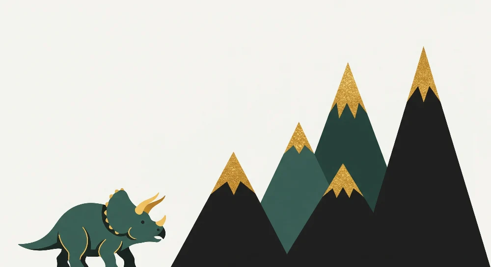 Papel de parede crianç | Triceratops dinossauro e montanhas estilizadas
