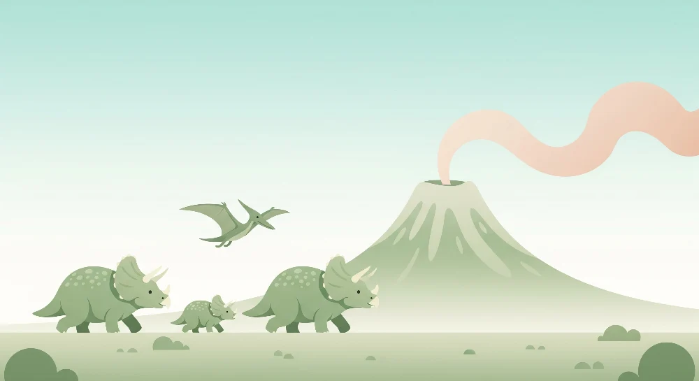 Papel de parede crianç | Triceratops dinossauro e vulcão em erupção