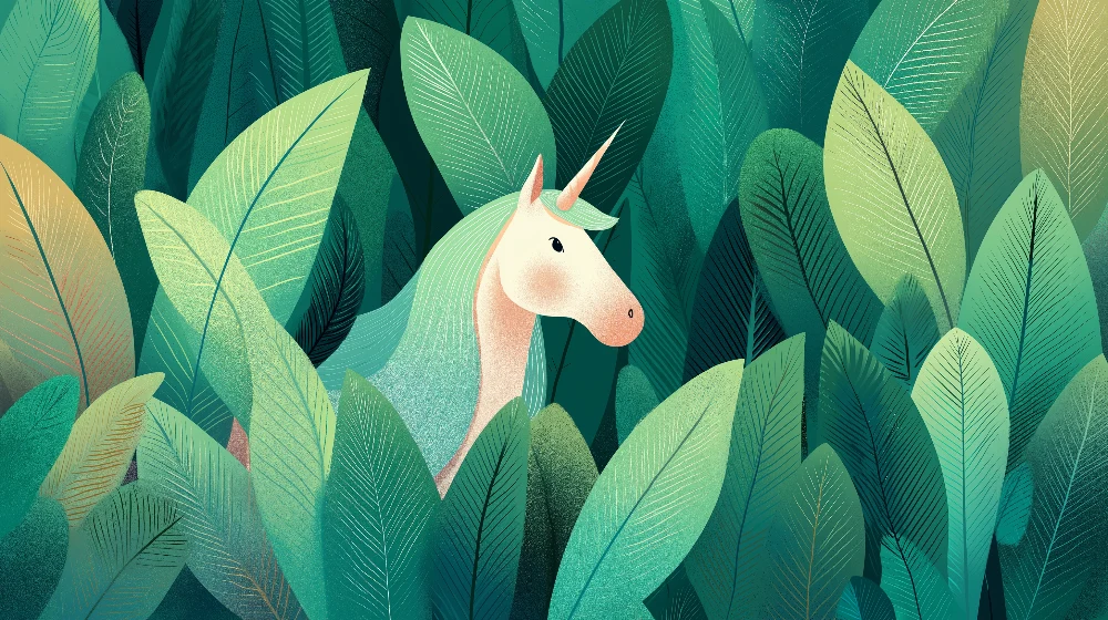 Papel de parede crianç | Unicornio escondido em uma selva luxuriante