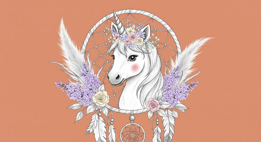 Papel de parede crianç | Unicórnio sonhador e floral dreamcatcher