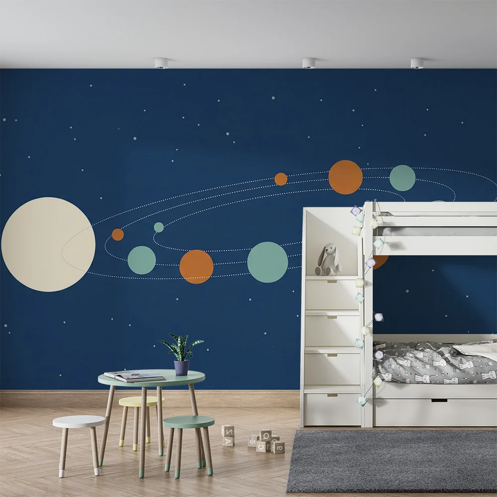 Papel de parede crianç | Universo azul com planetas e estrelas