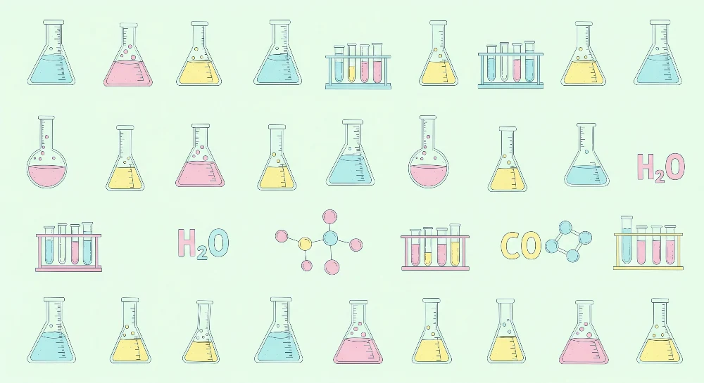 Papel de parede crianç | Universo científico com tubos de ensaio e fórmulas químicas coloridas