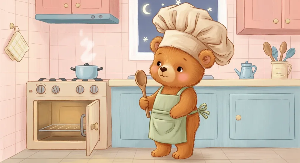 Papel de parede crianç | Urso chef na cozinha