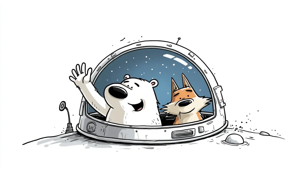 Papel de parede crianç | Urso polar e raposa em aventura espacial