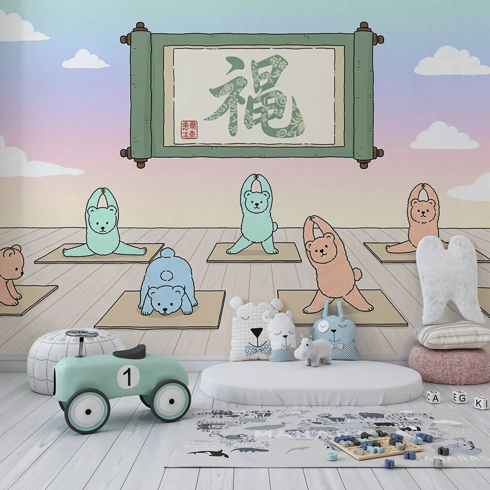 Papel de parede crianç | Ursos em yoga