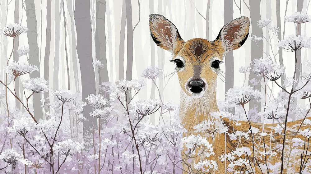 Papel de parede crianç | Veado em uma paisagem floral