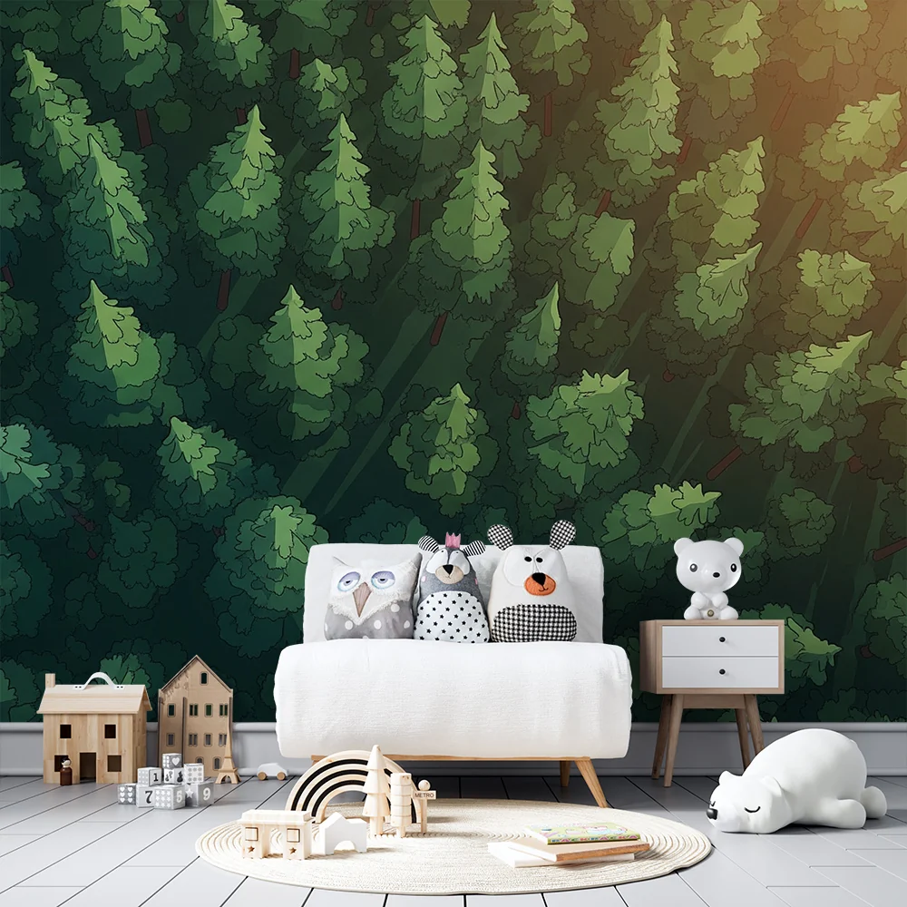 Papel de parede crianç | Verdejante floresta com árvores majestosas