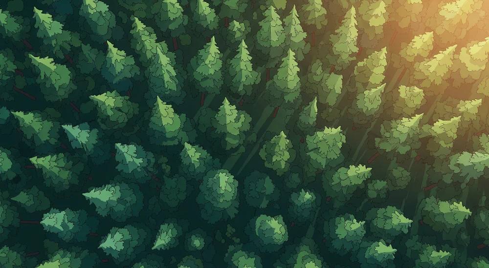 Papel de parede crianç | Verdejante floresta com árvores majestosas
