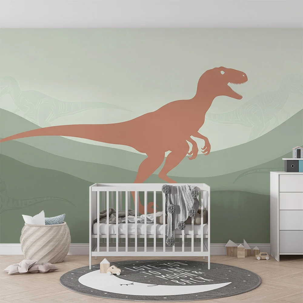 Papel de parede crianç | Vélociraptor terracota em uma paisagem pré-histórica