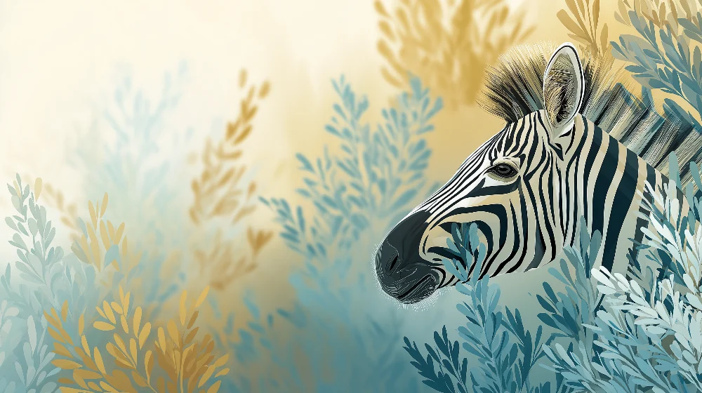 Papel de parede crianç | Zebra elegante entre folhagens suaves