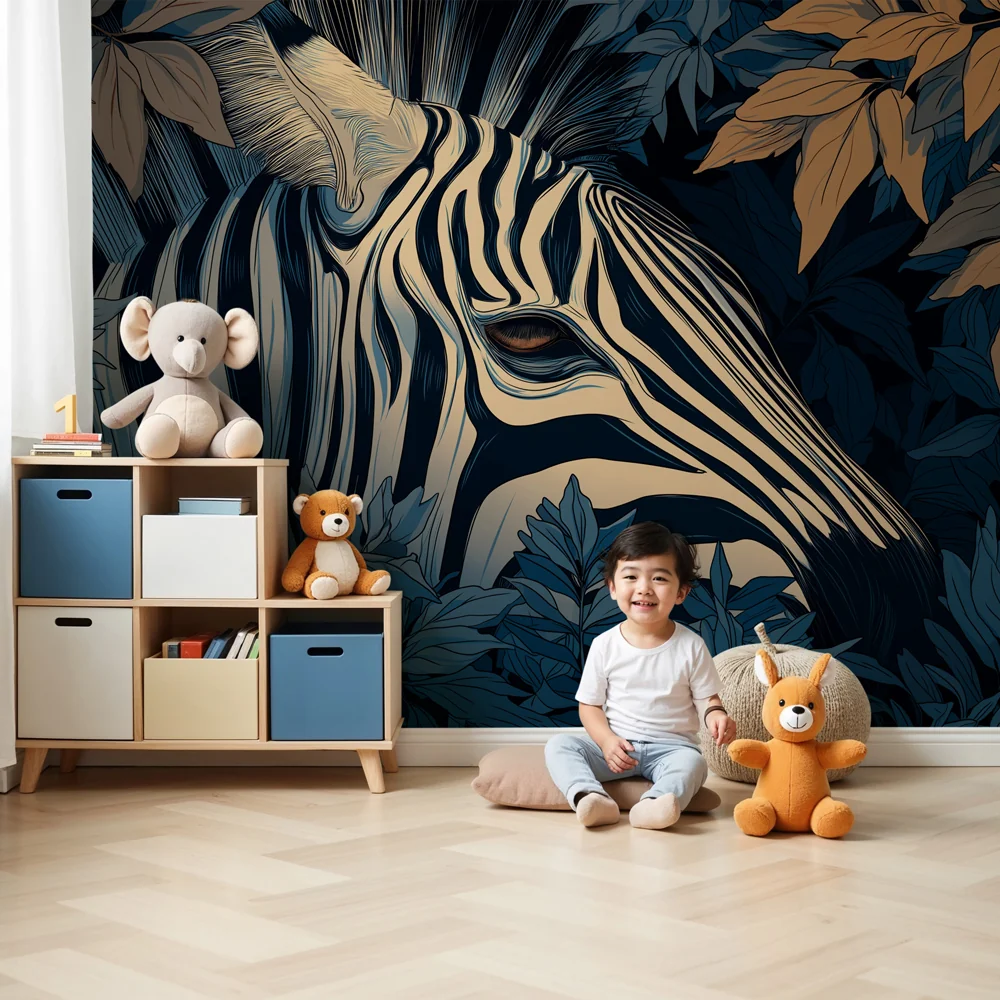 Papel de parede crianç | Zebra escondida na selva