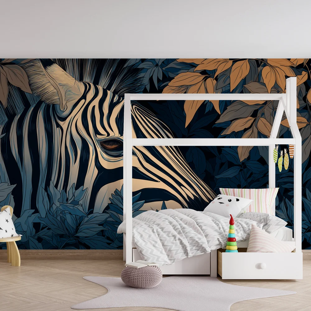 Papel de parede crianç | Zebra escondida na selva