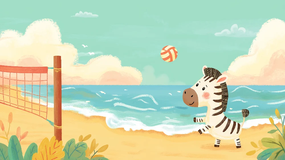 Papel de parede crianç | Zebra jogador de vôlei na praia ensolarada