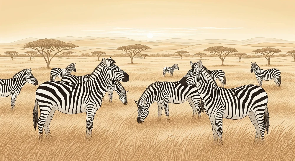Papel de parede crianç | Zebras na savana ao pôr do sol