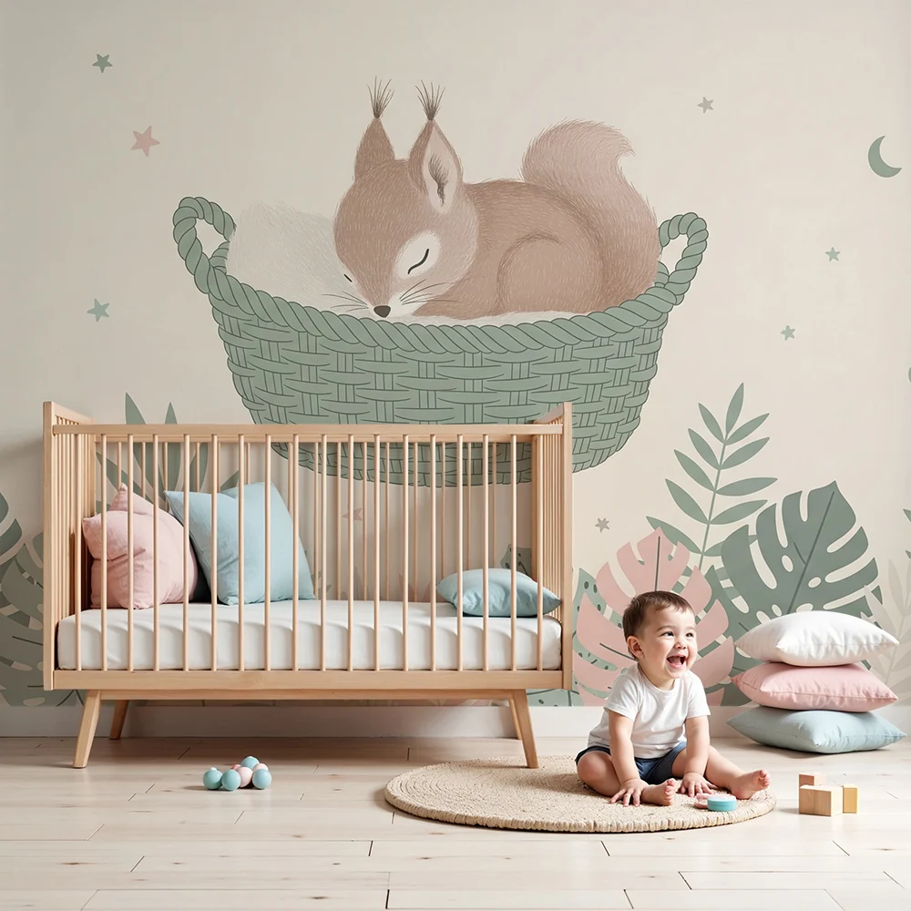 Papel de parede quarto bebê | Спяща като куче в кошарата си