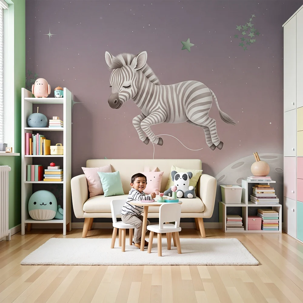 Papel de parede quarto bebê | Весела зебра в космоса