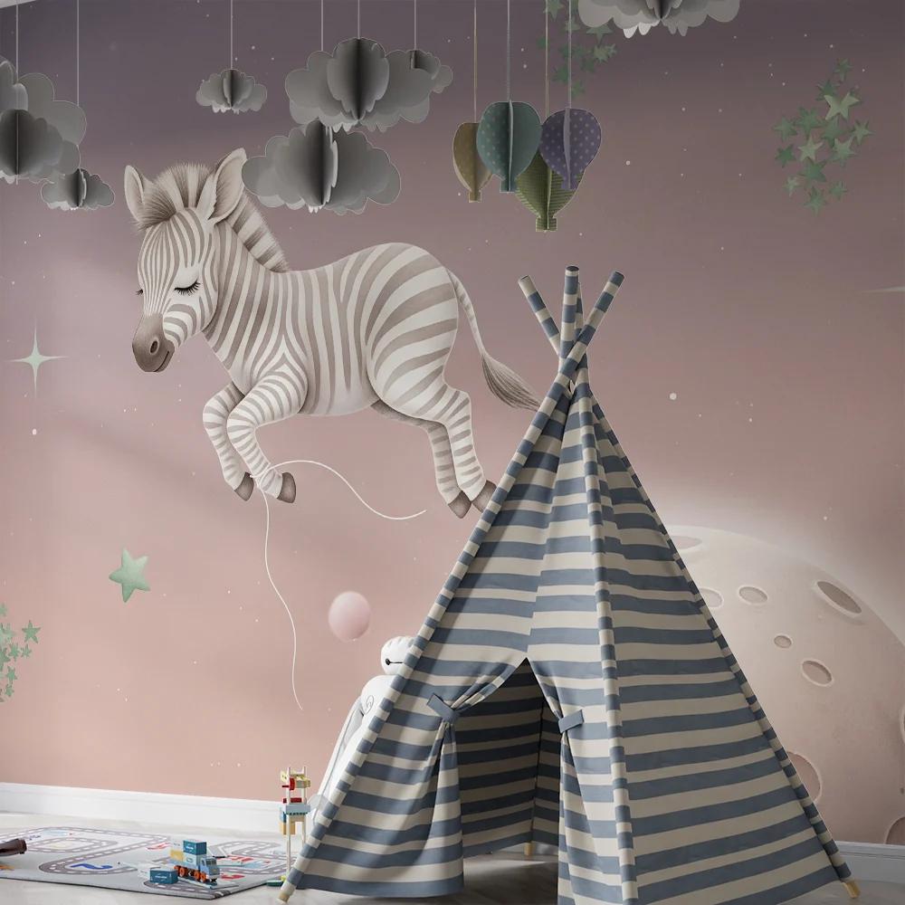 Papel de parede quarto bebê | Весела зебра в космоса