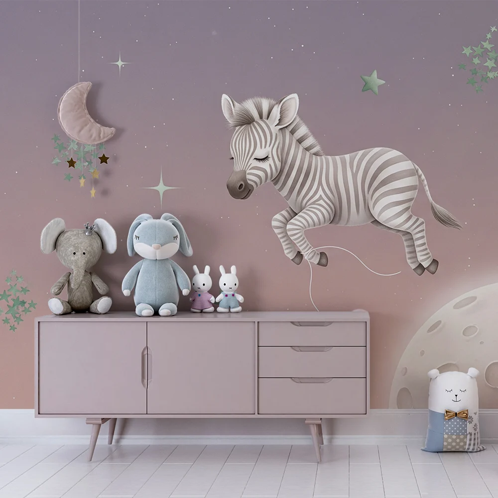 Papel de parede quarto bebê | Весела зебра в космоса