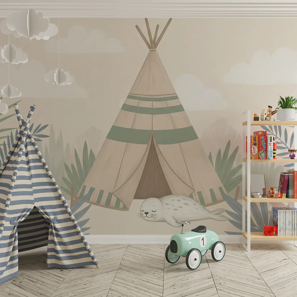 Papel de parede quarto bebê | Палатка и сънуваща фока в природата
