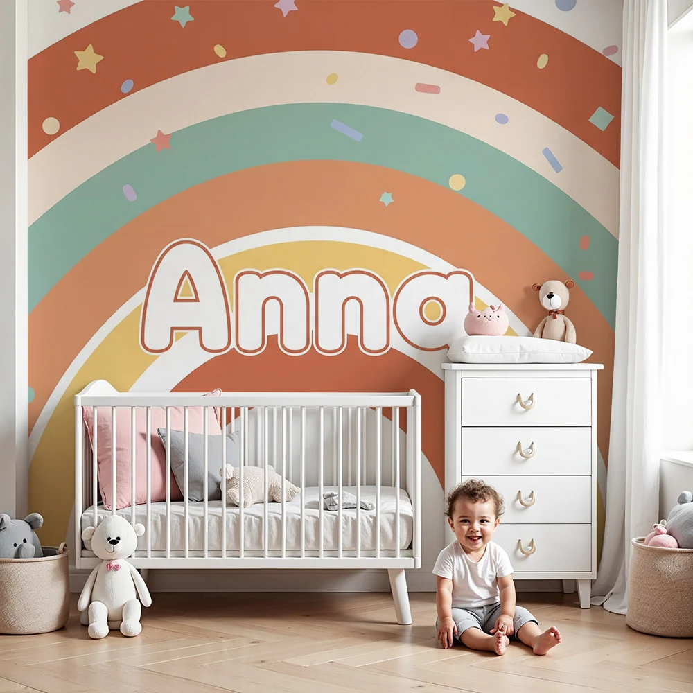 Papel de parede quarto bebê | Цветна дъга с конфети и звезди