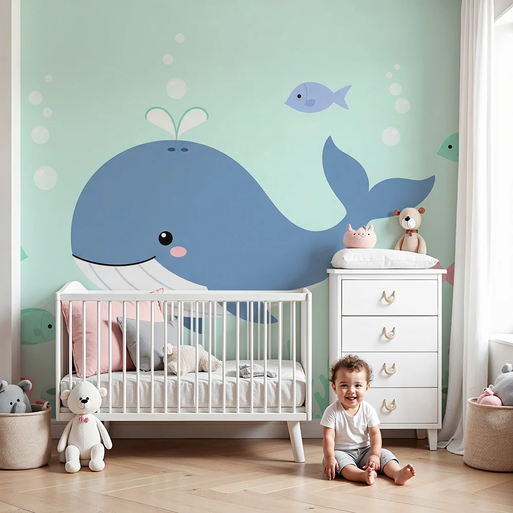Papel de parede quarto bebê | Весела китка и цветни риби в подводен свят