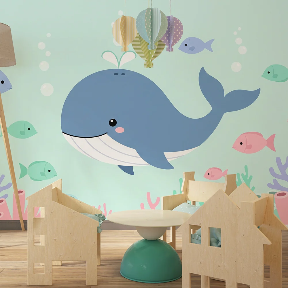 Papel de parede quarto bebê | Весела китка и цветни риби в подводен свят