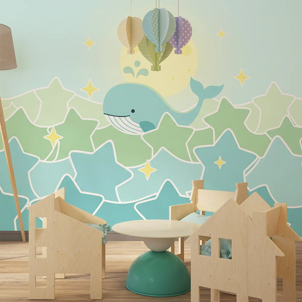 Papel de parede quarto bebê | Весела китка и блестящи звезди в успокояващ океан